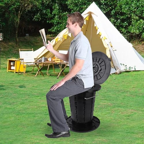 Ejoyous Portable Camping Toilet, Adjustable Foldable Travel Toilet with Lid and Bag Disposal System for Camping Road Trips Plastic Black 150kg Capacity 7 Level Height