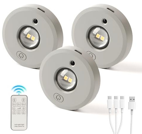 Vitrinenbeleuchtung Led mit Fernbedienung, Schrankbeleuchtung Kabellos, Puck Lampe, Dreifache Farbtemperatur Einstellbar, LED Spots für Schränke, Küchen, Schlafzimmer (2700k/4000k/6500k, 3-Pack)