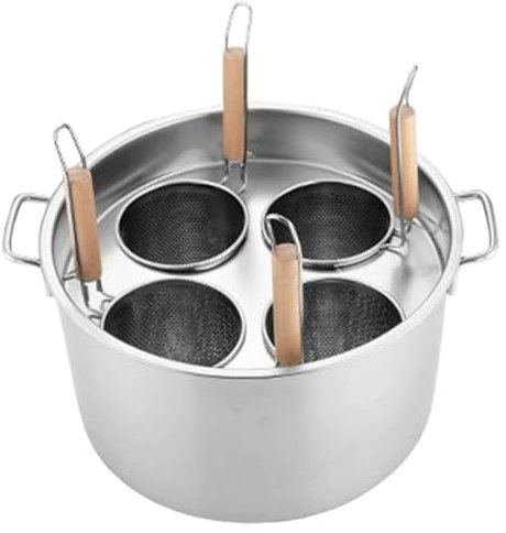 Hervidor de fideos, olla para pasta de acero inoxidable de 3/4/5 agujeros con canasta de colador, olla con canasta de vapor e inserto de olla para pasta, juego de olla para cocinar pasta con tapa, u