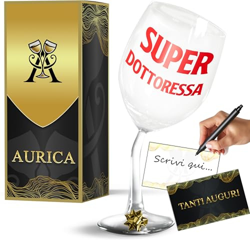 Aurìca Calice Vino Personalizzato SUPER DOTTORESSA – Bicchiere Piegato Per Brindare Alla Laurea O Un Regalo Affettuoso Per La Dottoressa Che Fa Il Suo Lavoro Con Passione! Confezione Regalo Inclusa