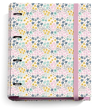 Miquelrius - Carpeblock, Archivador 4 anillas tipo D con recambio de 100 hojas cuadriculadas de 5x5 mm en 4 colores distintos para clasificar, Cubiertas rígidas, Carpeta A4 con cierre de goma