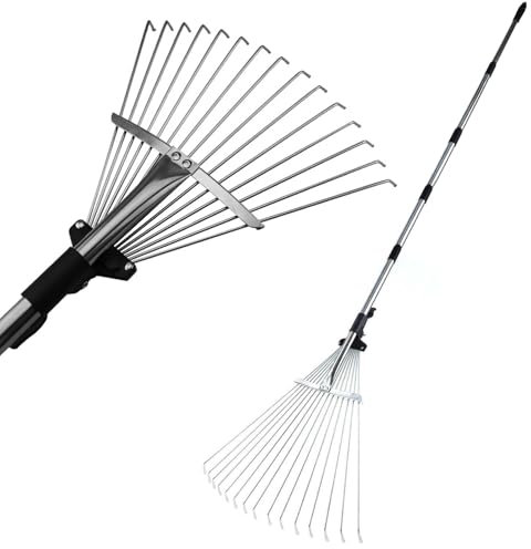 MEETOZ Rastrello da giardino con manico telescopico (180 cm), rastrello regolabile per foglie, per giardinaggio, prato, cortile, erba artificiale