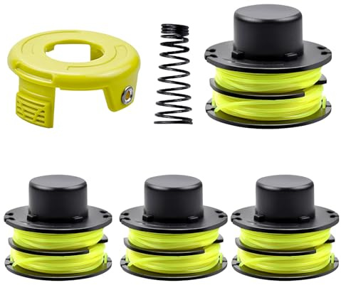 CHIHOLEN Bobine Filo Tagliabordi compatibile con Ryobi RAC118 RAC119,Bobina di Filo di Ricambio per Ryobi RLT3025F,RLT3025S,RLT3525S,RLT2523,RLT3525,RLT3123, Ø 1,2 mm 8,4 m(4 bobina+1 tappo+1 molla)