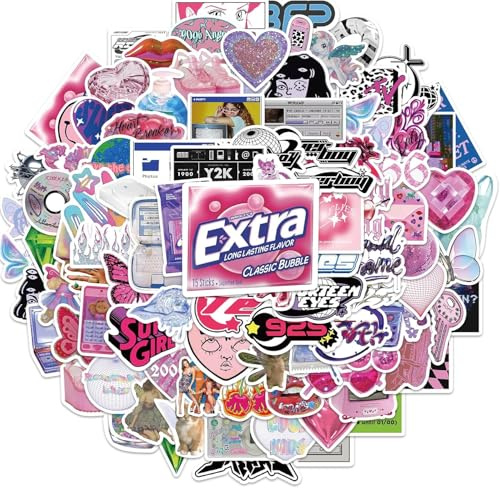 Y2K Stickers 106pcs Coquette Aesthetic Pack - Retro 2000s Cyber Decor, Waterproof Vinyl Stickers for Laptop, Phone, Skateboard, Birthday Gifts for Girls Teens