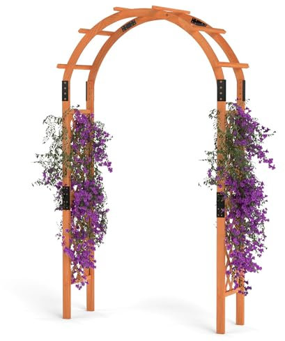 RELAX4LIFE 2,3M Arche de Jardin en Bois avec Treillis pour Plantes Grimpantes & Rosiers & Vignes, Pergola d'escalade pour Décoration Pelouse Arrière-Cour, 160 x 60 x 217cm (132x45.5x235cm)