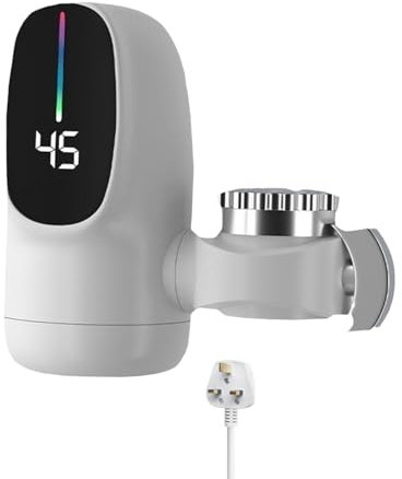 Instant Hot Water Tap, 3-Sec Fast Electric Hot Water Tap, 220V 3400W Instant Hot Self Heating Tap Adapter, Hot and Cold Water Dual Use with LED Digital Display for Kitchen Bathroom, UK Plug