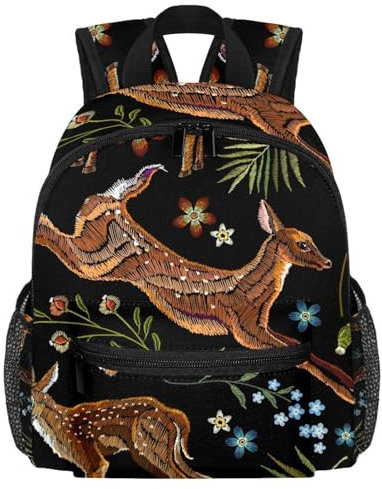 Süßer Kleinkind-Rucksack – Waldhirsch-Blumenmuster, moderne Kindertasche für Vorschule, Schule, Mädchen und kleine Kinder, Mehrfarbig 1, 25.4x10x30 CM/10x4x12 in