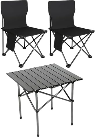 Qfdiwr Sillas De Camping con Mesa Portátil,Juego de Mesa y Sillas Plegables para Camping | 3 En 1 Equipo Ligero Impermeable para Deportes Playa Jardín Y Aire Libre