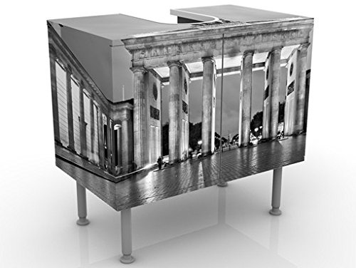 micasia Waschbeckenunterschrank 2 Türen Skyline höhenverstellbar mit Füßen - 60er Breite - Skylines Modern Unterschrank schwarz Weiss Bad Gäste WC Möbel mit Motiv 1185