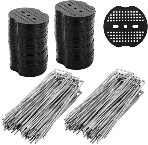 100 Pièces Piquets de Jardin avec 100 Rondelles,Garden Pegs Piquets de Fixation en Acier Galvanisé pour Le Jardin, Le Paillis et Le Gazon Artificiel,Fixation des tuyaux,150x40mm Ø 2.5mm