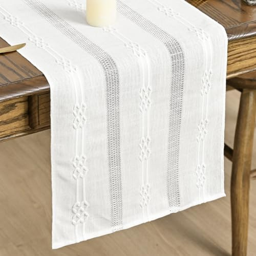 Artoid Mode Bauernhaus Rustikal Landhausstil Weiß Tischläufer 33x143 cm, Küche Tisch Geburtstag Vintage Drinnen Urlaub Party Dekor