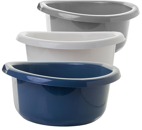 SUSTANIA 3er Schüssel-Set Mix 15L - Große Rührschüsseln Ø42cm - Made in EU - Spülmaschinenfest - Grau/Weiß/Blau