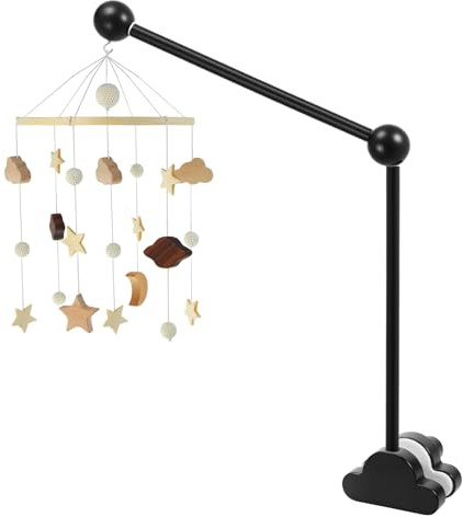 Mobile Halterung für Babybett,Mobile Baby Halterung Holz mit rutschfester Gummiauflage,für Aufhängung Windspiele Bettglocke,Baby Bett Spielzeuge(schwarz)