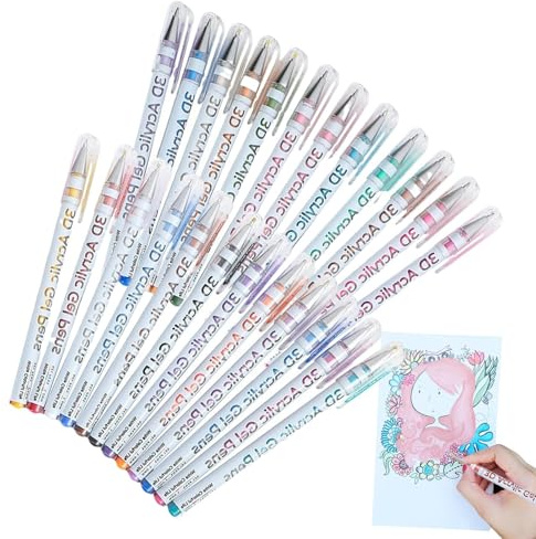 Arrovarp 3D-Acrylmalerei-Gelstifte, Acrylfarben-Marker-Set für Felsen, auf Wasserbasis, Kritzelkunst, Malen, Zeichnen, Marker für Scrapbooking, Papier, Holz, Karten, Stein, Leinwand, Stein