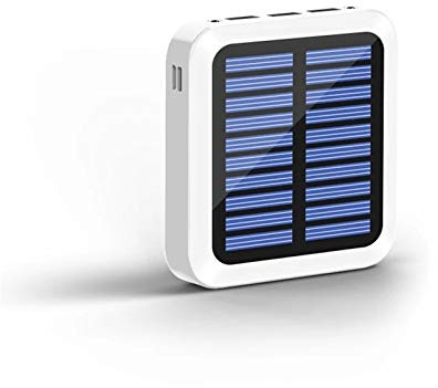 Power Bank 30000mAh Cargador Solar Portátil 3 Puertos USB Cargador Externo con Linterna PowerBank Carga Rápida, Blanco