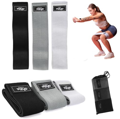 Fizyo Lot de 3 Bandes Élastiques Fitness en Tissu – Bandes de Résistance Antidérapantes pour Hanches et Fessiers, 3 Niveaux de Résistance, Idéal pour Yoga, Pilates et Entraînement Corps
