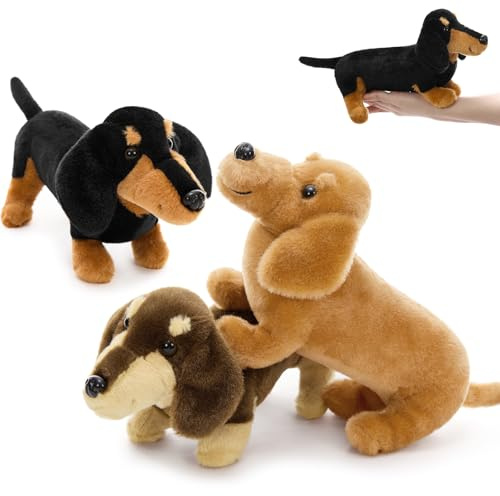 MorisMos süß 3 stücke Dackel Hund Kuscheltier klein, weich Kawaii 33cm Dackel Hünde,deko Puppe welpen stofftier plüschtier, sausageteddy Geschenk Kinder Baby