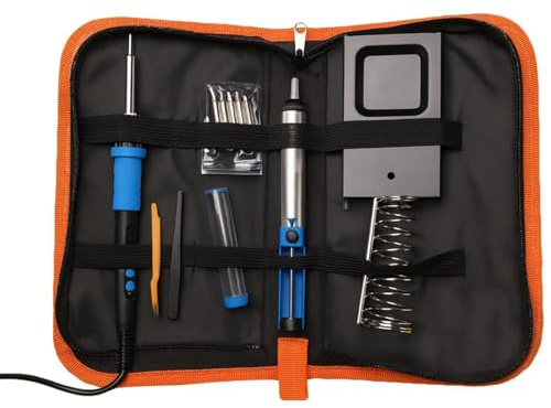 True Face Soldering Iron Kit, 90W Adjustable Temperature Soldering-Iron Gun Kit Welding Tool Set with 5 Soldering Tips, Desoldering Pump, Solder Wire Tube, Stand, and Tweezers