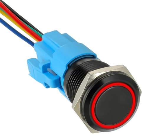 JAMHER 16mm 12V DC interrupteur à bouton poussoir autobloquant 1no1nc interrupteur SPDT avec interrupteur étanche à LED annulaire pour trou de montage de 0,63 avec prise de courant (Rouge)