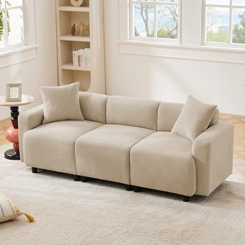 DACHETOU Divano a 3 posti, design moderno, con cuscino decorativo, beige