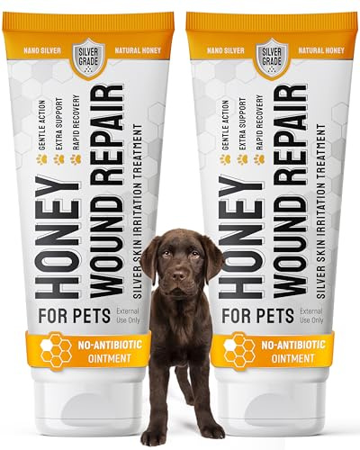 Honig Wundreparatursalbe in Gelform zur Hundewundpflege - Kratzer, Bisse, Schnitte & Hund Hotspot Hilfe für alle Rassen - 2er Pack Honig & Silber Set für alle Haustiere