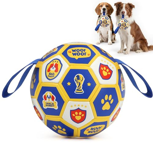 Vivifying Dog Toys Balls, 6in Christmas Soccer Ball with Pump and Needle | Nylon Straps Make Pickup and Shared Tug Games Easier for Dogs Weighing 20-40 Lbs During Indoor and Outdoor Play