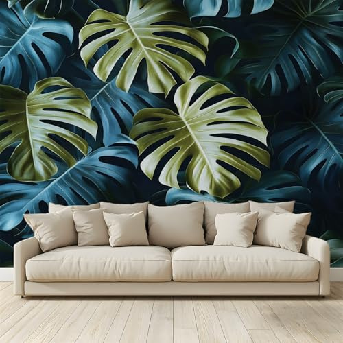MKBKLI Papel pintado fotográfico de hojas tropicales Monstera – Diseño para paredes de habitación – Fotomurales de tela no tejida – 200 cm (L) x 140 cm (A)