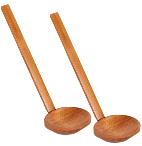 Cuillère à ramen en bois, 2 grandes cuillères à marmite long manche avec motif tortue – Cuillères soupe de style traditionnel pour la cuisine et les repas asiatiques