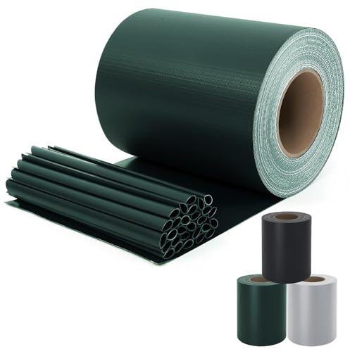 Sekey PVC Sichtschutzstreifen für Doppelstabmatten 35m x 19cm - 26 Befestigungsclips, Doppelstabmattenzaun Sichtschutz, Anti-UV Wetterfest Stabmattenzaun Windschutz für Garten, Grün