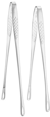 M METERXITY 2-Pack Extra Long Grill Tongs, 9.4/11 Inch Non-Slip 304 Stainless Steel Locking Tongs for Cooking/Buffet/Outdoor Barbecue, Korean BBQ Tweezers Metal Clamp Tool [Silver Tone]