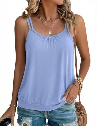 Totatuit Ladies Adjustable Vest Tops Women Summer Tank Spaghetti Strap | Sleeveless Camisole Round Neck Blouses Loose Basic Cami Casual Style Suitable For Travel Beach Shopping And Daily Wear