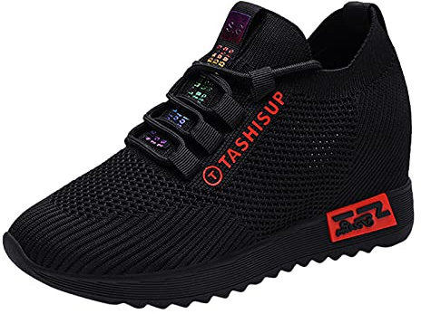 Sneaker dam, kilklack, platå, sneakers, dam, nätsneakers, ventilerande, löparskor, trendiga fritidsskor, mjuka, bekväma promenadskor, lätta snörskor, halkfria, joggingskor, platta sportskor, röd, 39