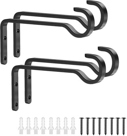 THINTON 4 Pack 15cm Hanging Basket Bracket, Black Metal Wall Brackets for Indoor & Outdoor Use, Hanging Plants, Wind Chimes, Bird Feeders, and Bird Houses