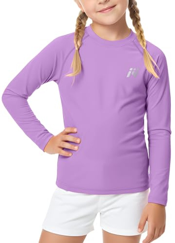 MEETWEE Girl Rash Guard Rash Vest, UPF50+ Sun Protection UV Short Sleeve Top, Children Swimming Shirt Quick Dry