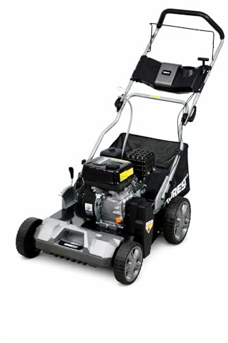 ONBEST Benzin Vertikutierer 4,5 kW 6,12 PS 440 mm | Rasenvertikutierer und Rasenlüfter mit Messer- und Federkrallenwalze, 45 L Fangkorb und 6 Tiefenstufen