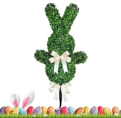 Easter Bunny Topiary - 35.4 Inches Easter Boxwood Tree Decor | Artificial Bunny Topiary with Ground Spike,for Porch Garden Patio Lawn Backyard Home Workplace
