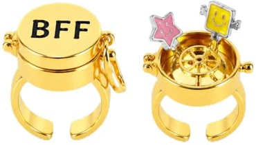 Lot de 2 Bagues Tournantes Amitié Design Cartoon, Bague Réglable à Capuchon Ouvert pour Meilleures Amies, Bijou Original pour Femmes et Filles