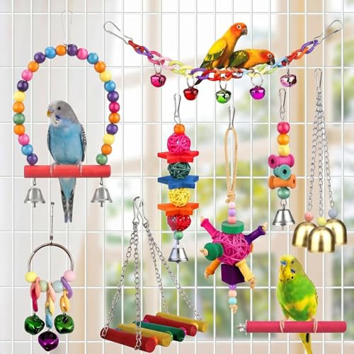 Yistoi 9 Pièce Jouet Perroquet, Jouets Pour Oiseaux, tillbehör de cage à Oiseaux, Les Oiseaux Peuvent Mâcher et Jouer en Toute Tranquillité, Rester Actifs et S'amuser, un Choix Idéal