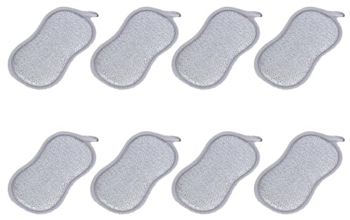 8 Pack Non Scratch Sponges for Washing Up, Dish Sponges with Dual-Sided Grey Design, Long-Lasting Kitchen Cleaning Sponges, Reusable Scourer Pads for Dishes, Pots, Kitchen and Bathroom