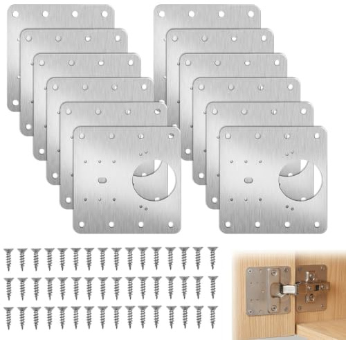 Hinge Repair Plate, 12 Pcs Stainless Steel Cabinet Hinge Repair Kit | Door Fixing Brackets with 72pcs Screws, Strong Corrosion Resistance, for Kitchen Cupboard Wardrobe Wood Furniture