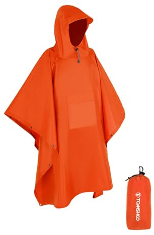 TOMSHOO rain poncho, raincoat, waterproof camping tent, tarpaulin, 3-in-1 multifunctional rain cover for hunting, camping, hiking and cycling., Orange
