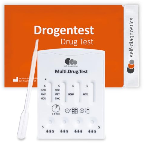 self-diagnostics Multi Drogentest Schnelltest, Urintest MPU, 8 Substanzen | Test auf Amphetamin, Methamphetamin, Ecstasy, Benzodiazepine, Kokain, Morphin, Methadon und Cannabis, Ergebnis in 5 Min.