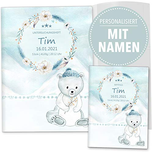 OLGS U-Heft und Impfpasshülle Set | Nordpol | Untersuchungsheft- 3-teilig & Impfpass Hülle personalisierte Geschenke Baby | Babygeschenke zur Geburt (U-Heft Set 3-teilig personalisiert, Bär)