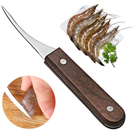 Vonty Shrimp Deveiner Tool Stainless Steel Shrimp Cleaner Knife with Wooden Handle