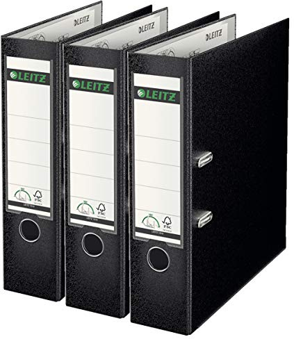 Leitz 1010 Qualitäts-Ordner Kunststoff breit mit patentierter 180 Präzisionsmechanik (3er Pack, 8 cm breit, schwarz)