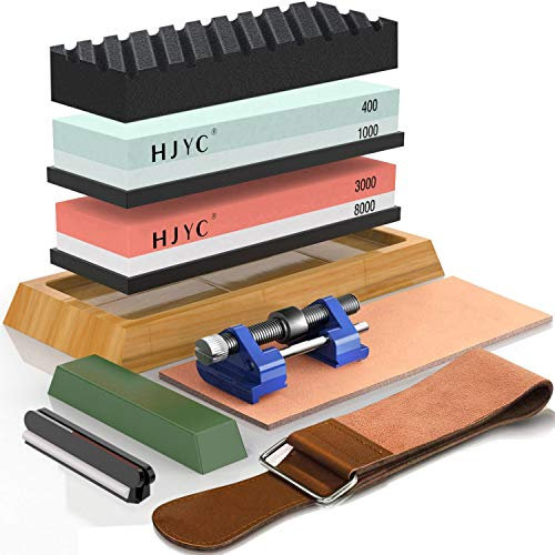 Knife Sharpening Stone Set,4 Side Grit 400/1000 3000/8000 Water Stone,Whetstone Kit with Non-Slip Bamboo Base,Flattening S.