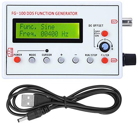 FG-100 DDS Generatore di segnali di funzione, Generatore di segnali di contatore a frequenza sinusoidale 1HZ-500KHz con cavo USB, alta precisione e frequenza stabile