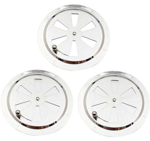 Kaimeilai Set di 3 rosette di ventilazione in acciaio inox, 125 mm, valvola di ventilazione, con chiusura rotonda, per affumicatore, barca, camper