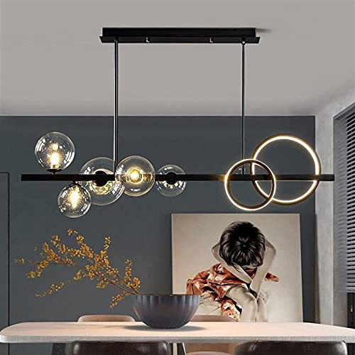 LAIDEPA Moderno lampadario Cucina LED,Plafoniera Ad Altezza Regolabile,Luce Pendente A Sfera di Vetro G9 50W, Utilizzata per Il Ristorante Nordic Chandelier Industriale,Nero,95cm