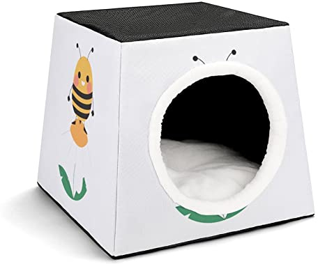 Printed Cat Houses & Condos Lovely Foldable Cat Cube Cat Bed Sofa with Removable Pillow Bees Cartoon